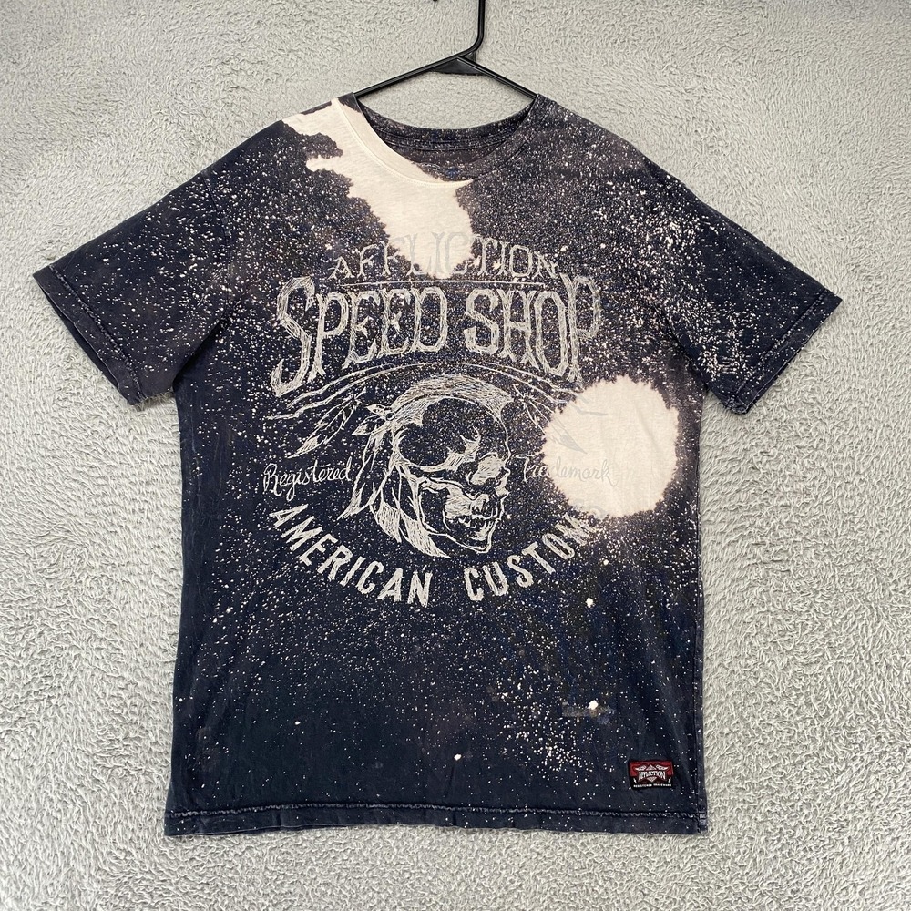 Affliction Shirt Mens XL Black Speed Shop Skull Graphic Tee American Custom